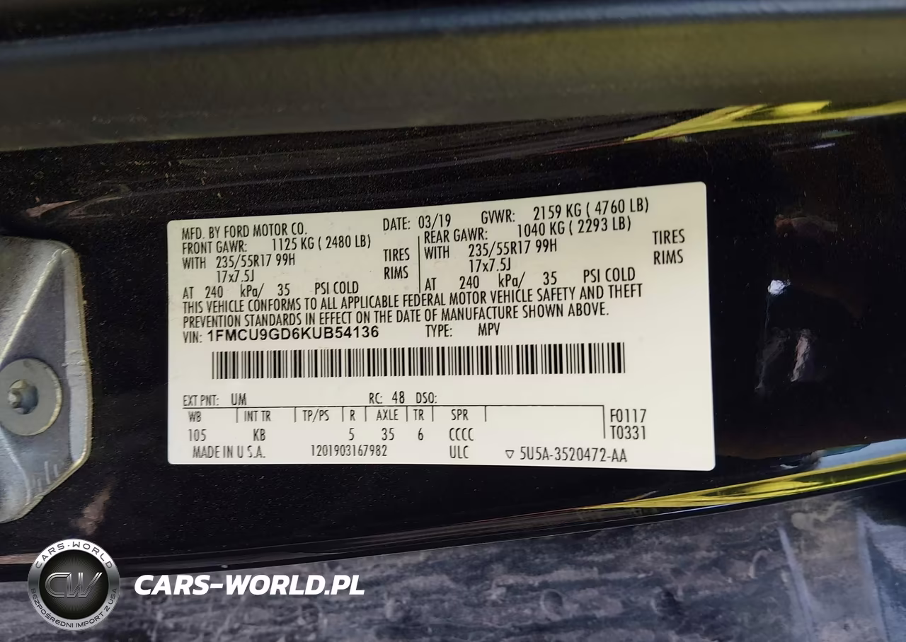 2019 Ford Escape Se VIN:1FMCU9GD6KUB54136 - 9