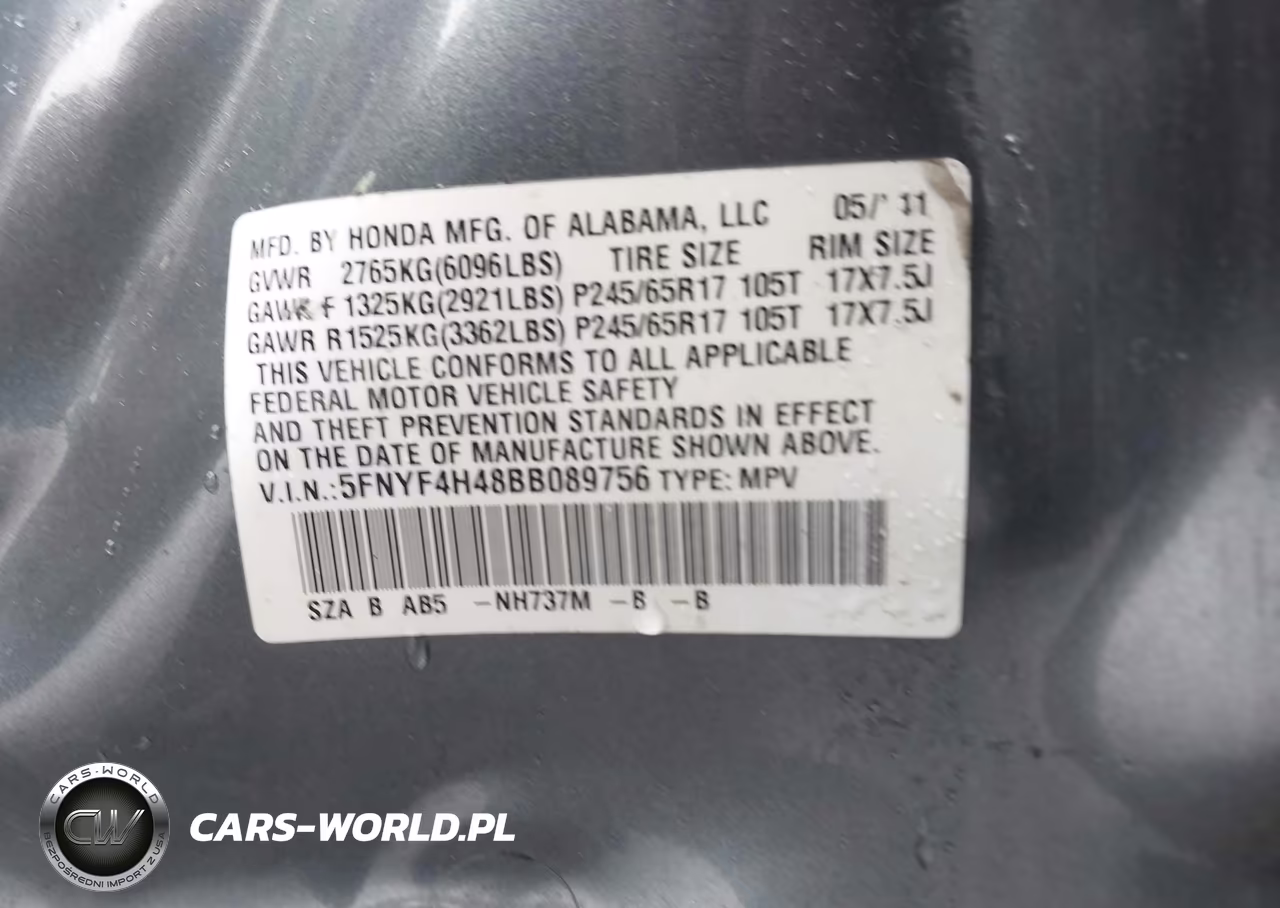 2011 Honda Pilot Ex VIN:5FNYF4H48BB089756 - 9