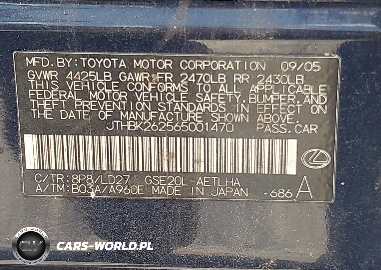 2006 Lexus Is 250 VIN:JTHBK262565001470 - 9