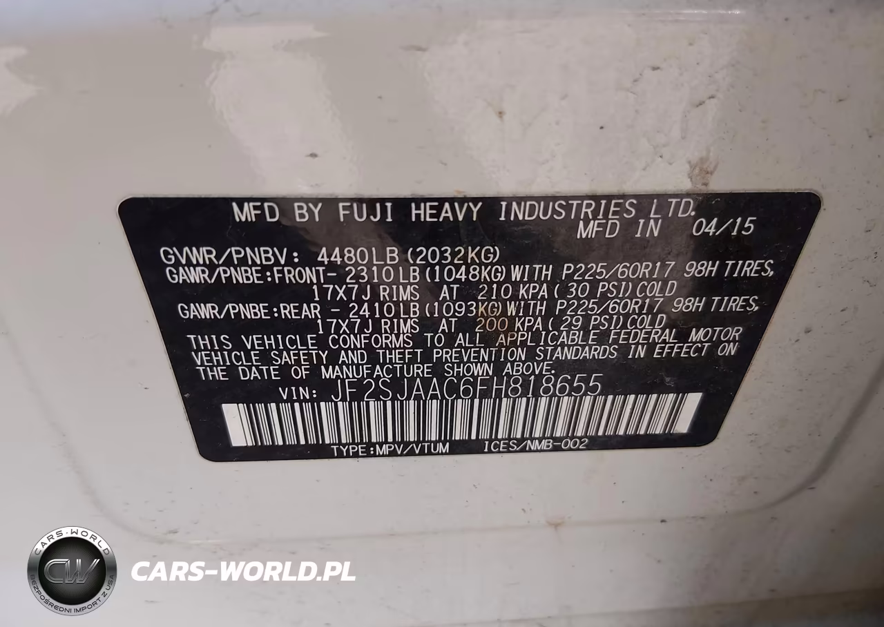 2015 Subaru Forester 2.5I VIN:JF2SJAAC6FH818655 - 9