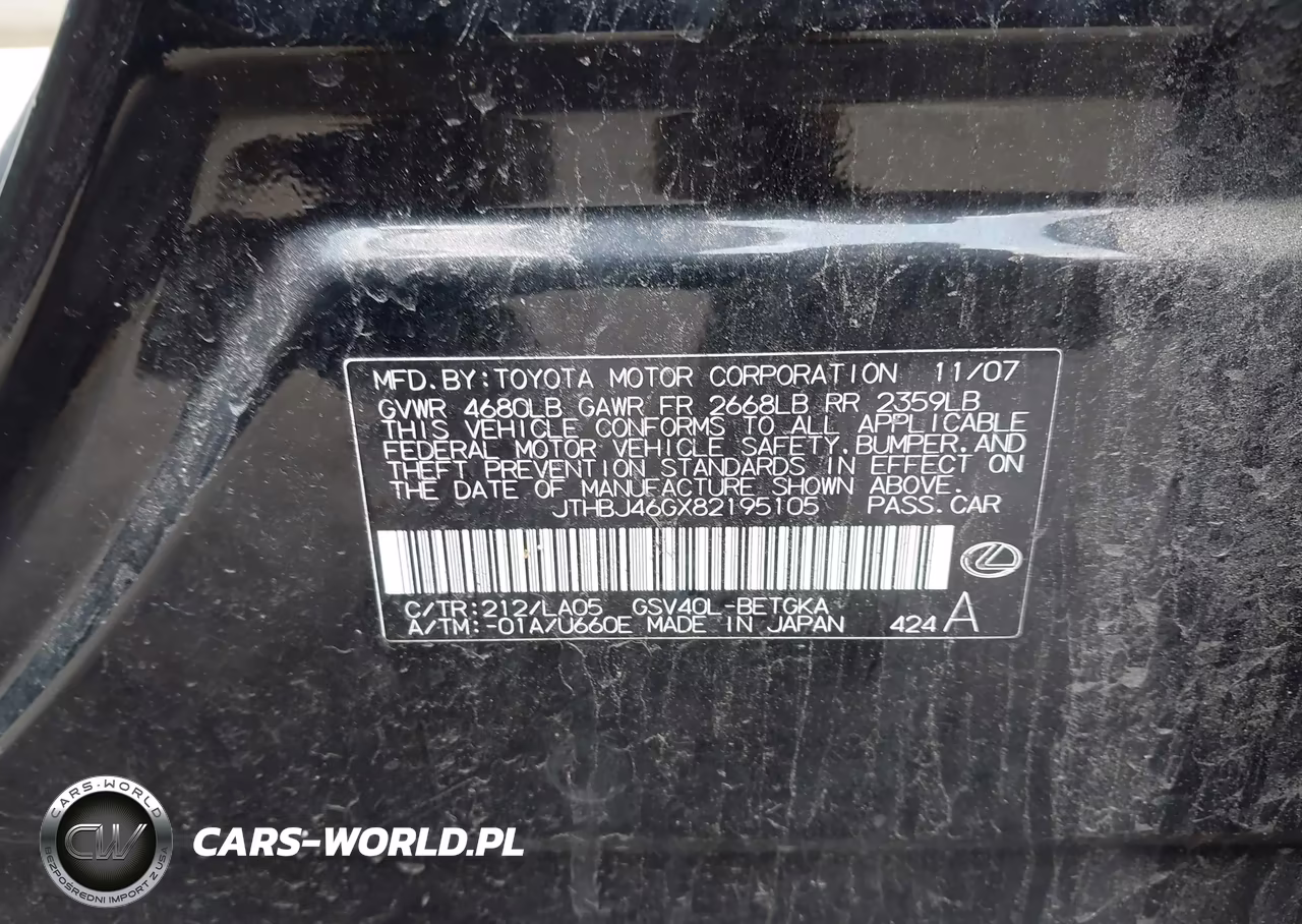 2008 Lexus Es 350 VIN:JTHBJ46GX82195105 - 9
