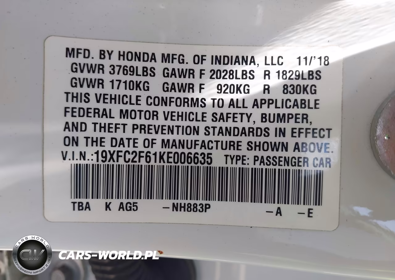 2019 HONDA CIVIC LX VIN:19XFC2F61KE006635 - 9