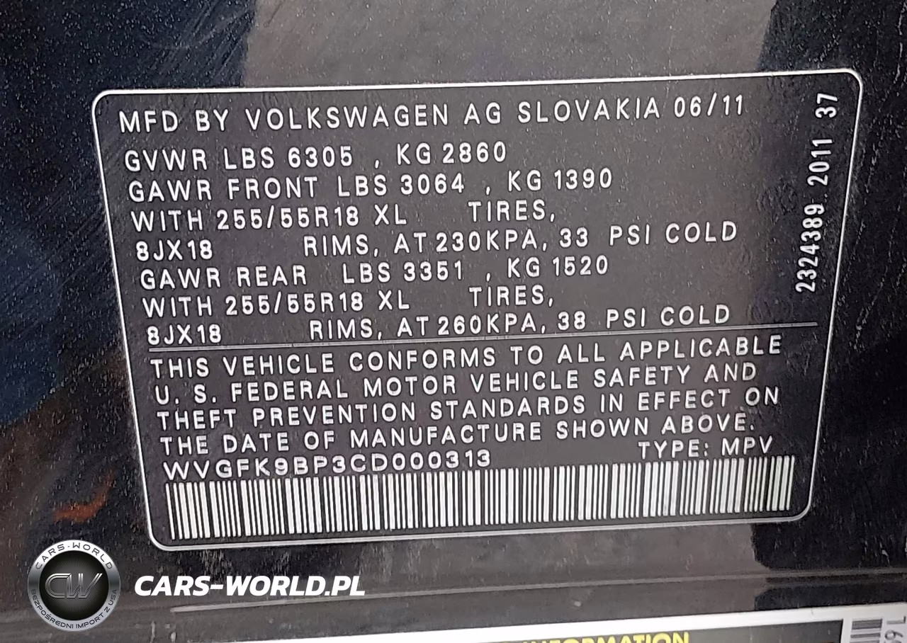2012 Volkswagen Touareg Tdi Sport VIN:WVGFK9BP3CD000313 - 9