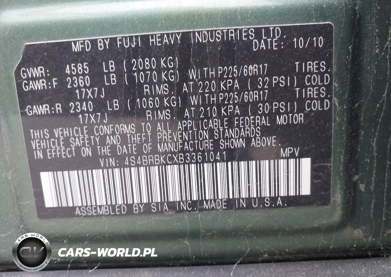 2011 Subaru Outback 2.5I Limited VIN:4S4BRBKCXB3361041 - 9