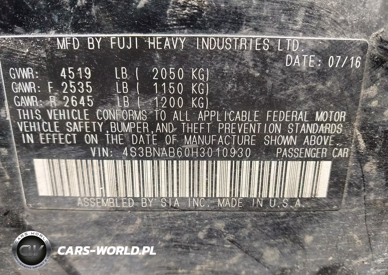 2017 Subaru Legacy 2.5I VIN:4S3BNAB60H3010930 - 9
