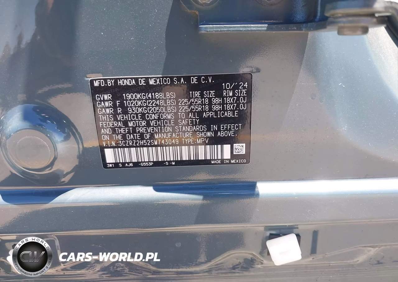 2025 Honda Hr-V Awd Sport VIN:3CZRZ2H52SM743049 - 9