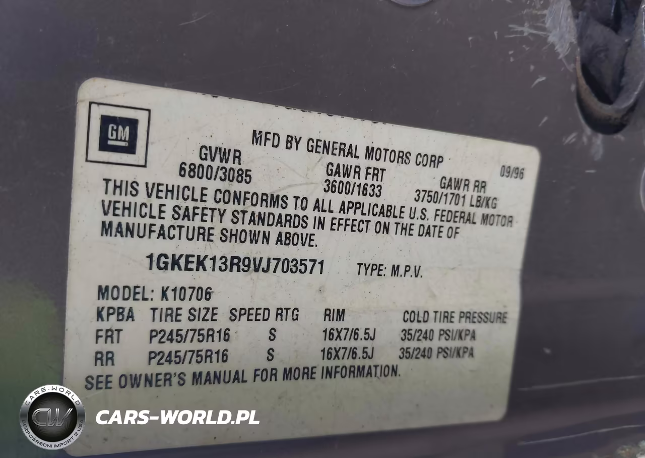 1997 GMC Yukon Slt Cmi VIN:1GKEK13R9VJ703571 - 9