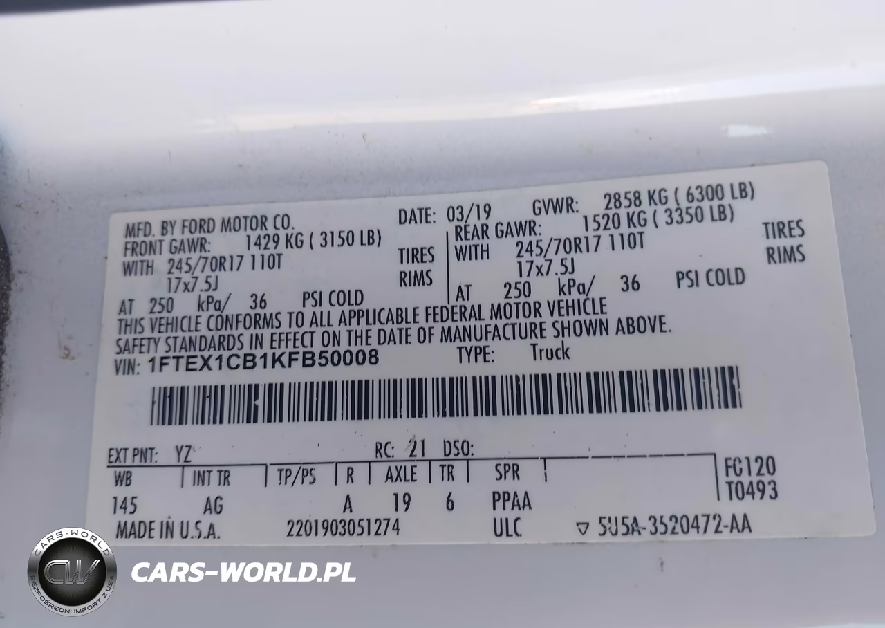 2019 Ford F-150 Xl VIN:1FTEX1CB1KFB50008 - 9