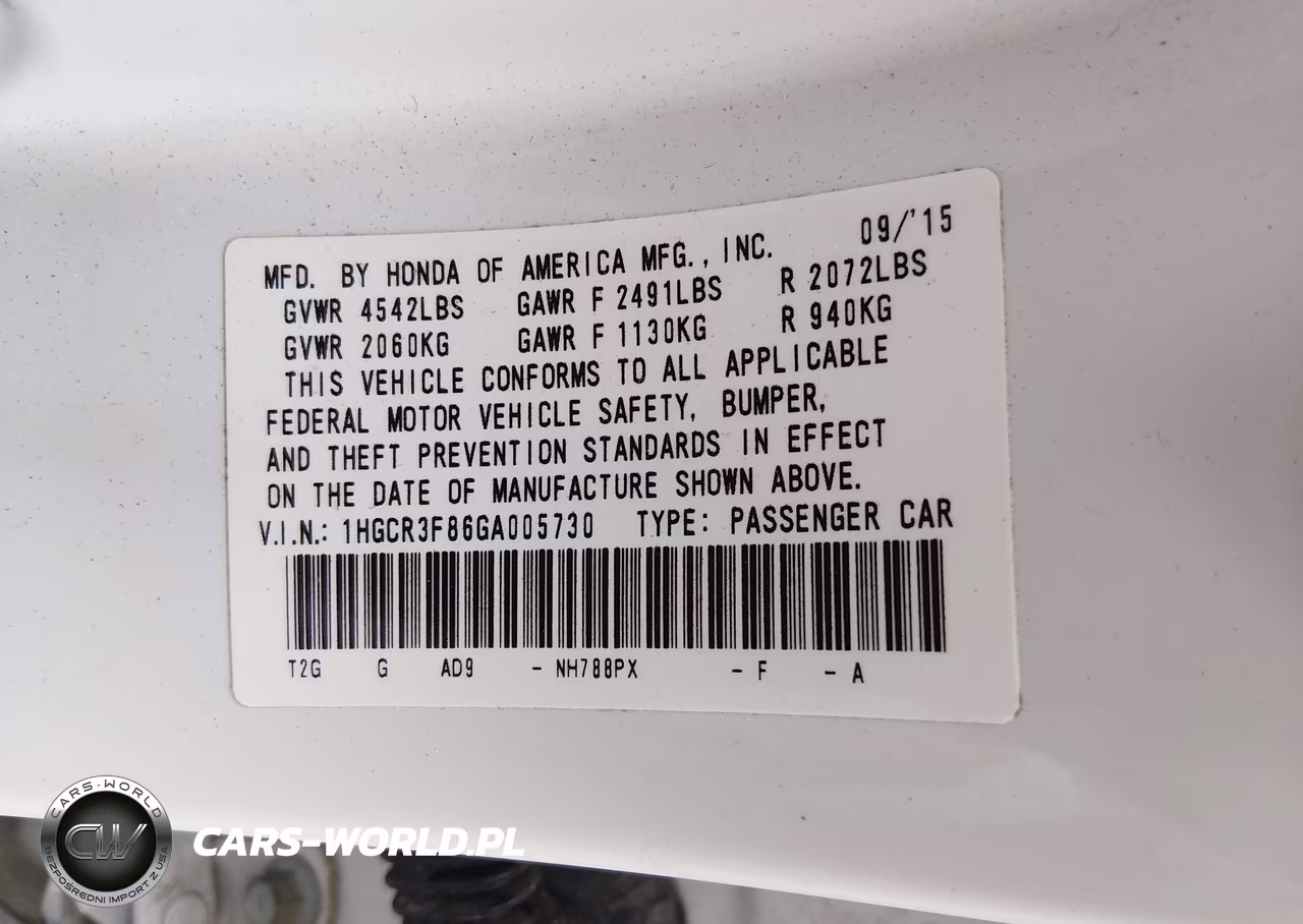 2016 Honda Accord Ex-L V-6 VIN:1HGCR3F86GA005730 - 9