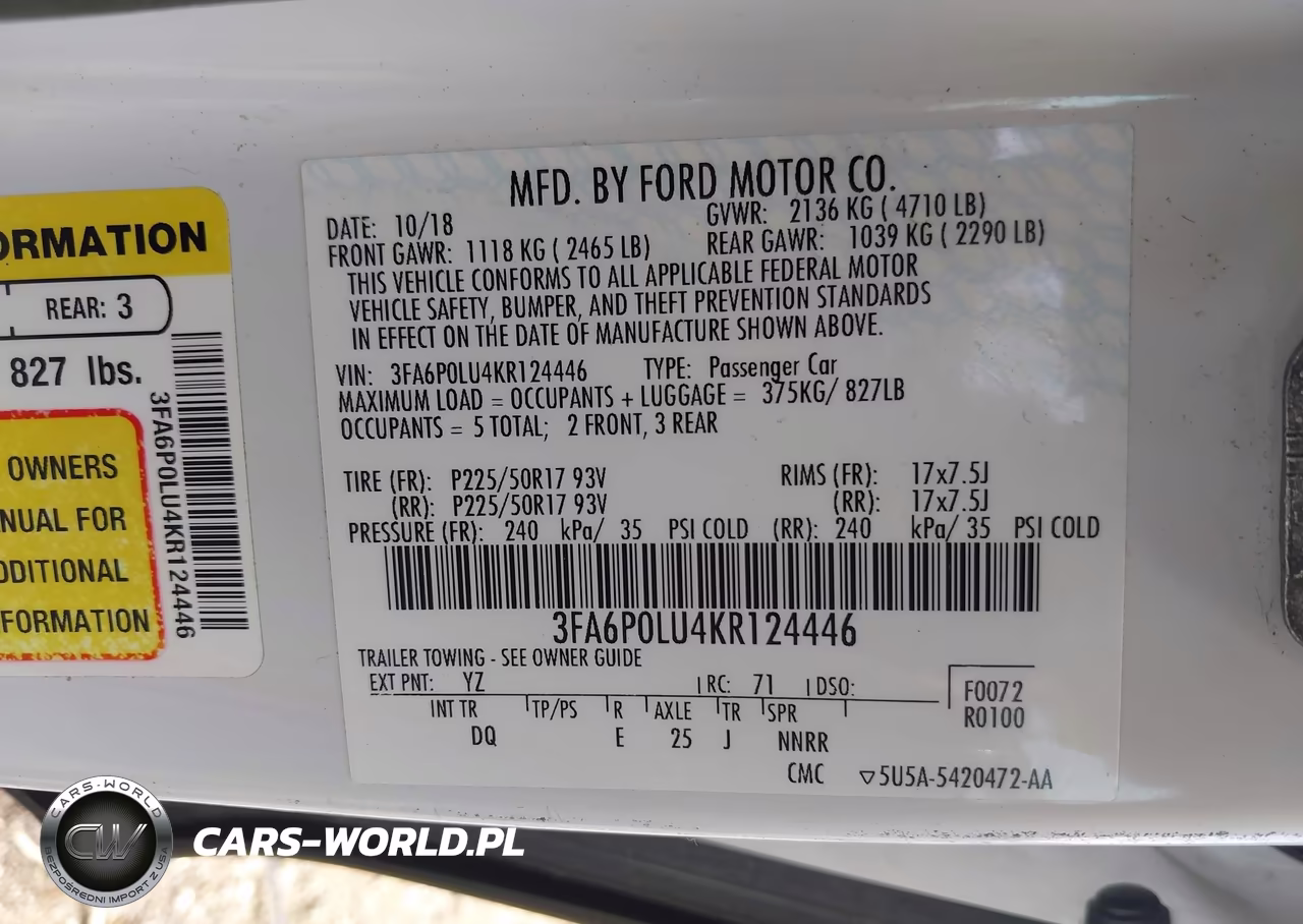 2019 Ford Fusion Hybrid Se VIN:3FA6P0LU4KR124446 - 9