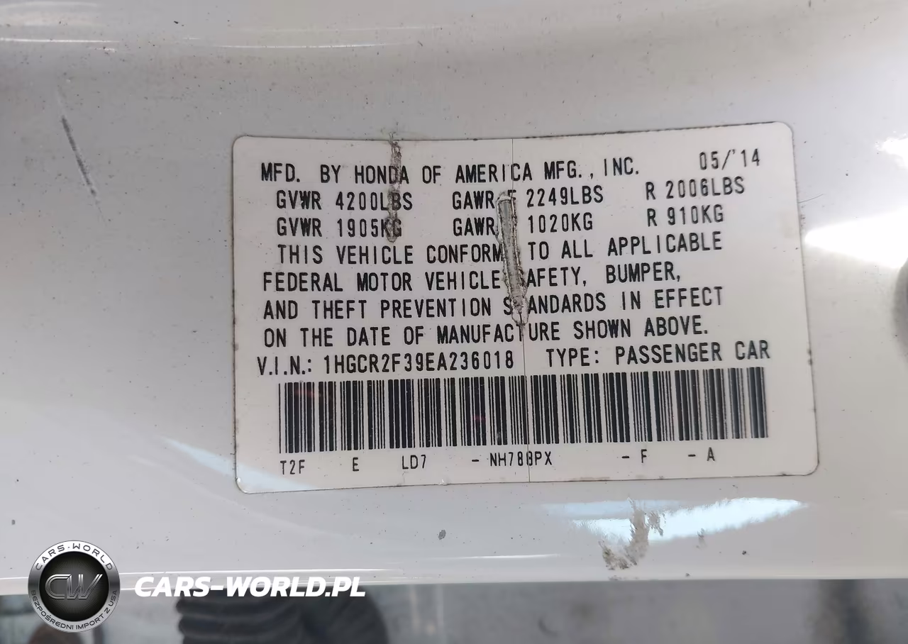 2014 Honda Accord Lx VIN:1HGCR2F39EA236018 - 9