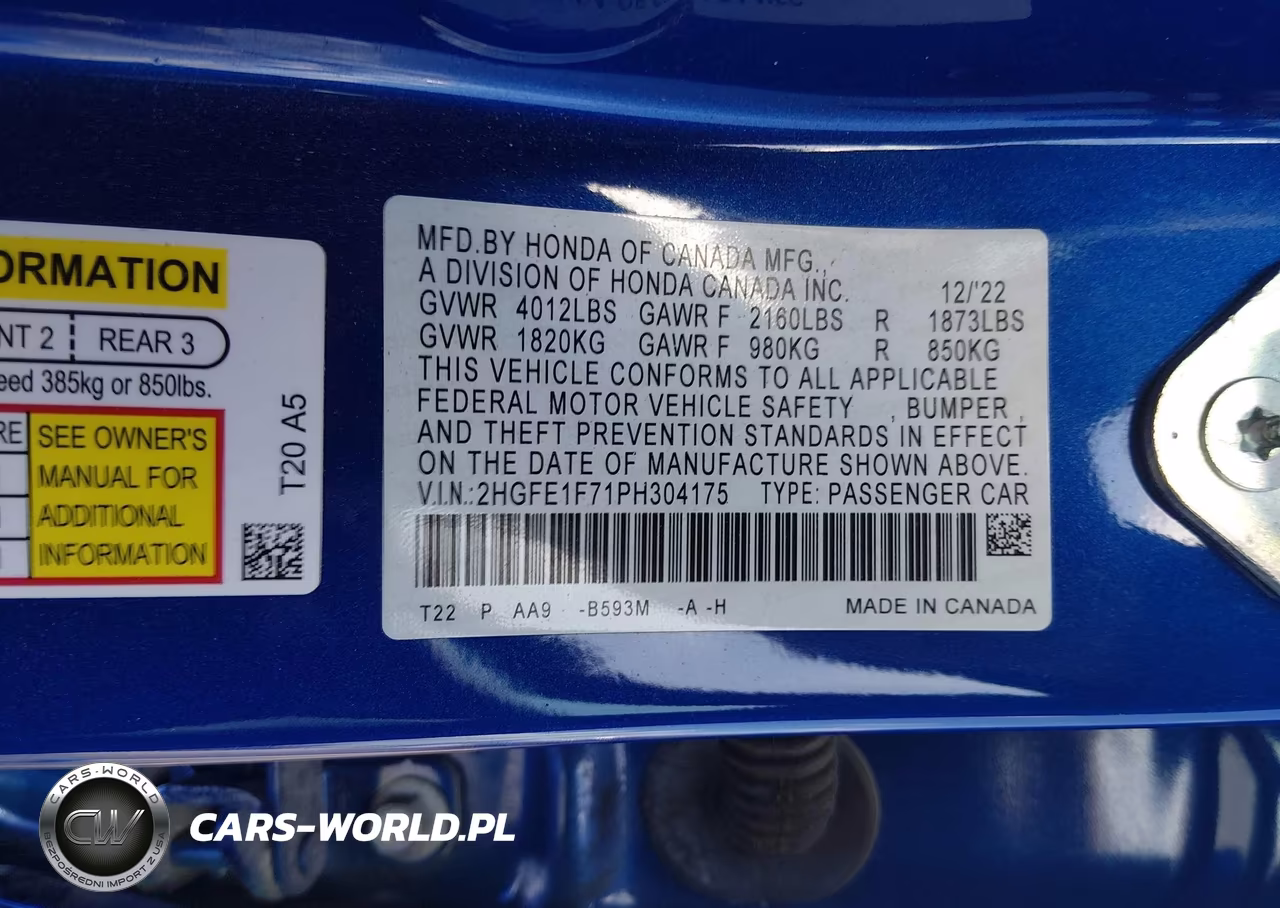 2023 Honda Civic Ex-Ex W-O Bsi VIN:2HGFE1F71PH304175 - 9