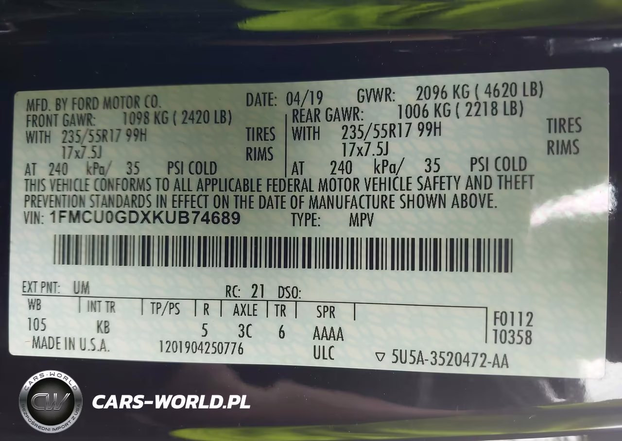 2019 Ford Escape Se VIN:1FMCU0GDXKUB74689 - 9