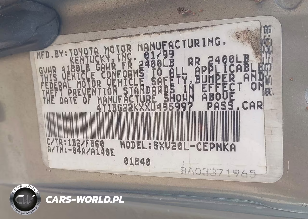 1999 Toyota Camry Le VIN:4T1BG22KXXU495997 - 9