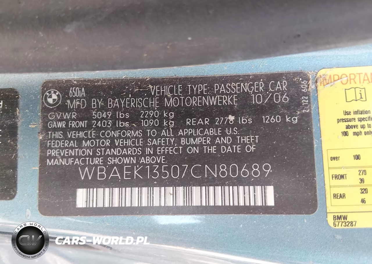 2007 BMW 650I VIN:WBAEK13507CN80689 - 9