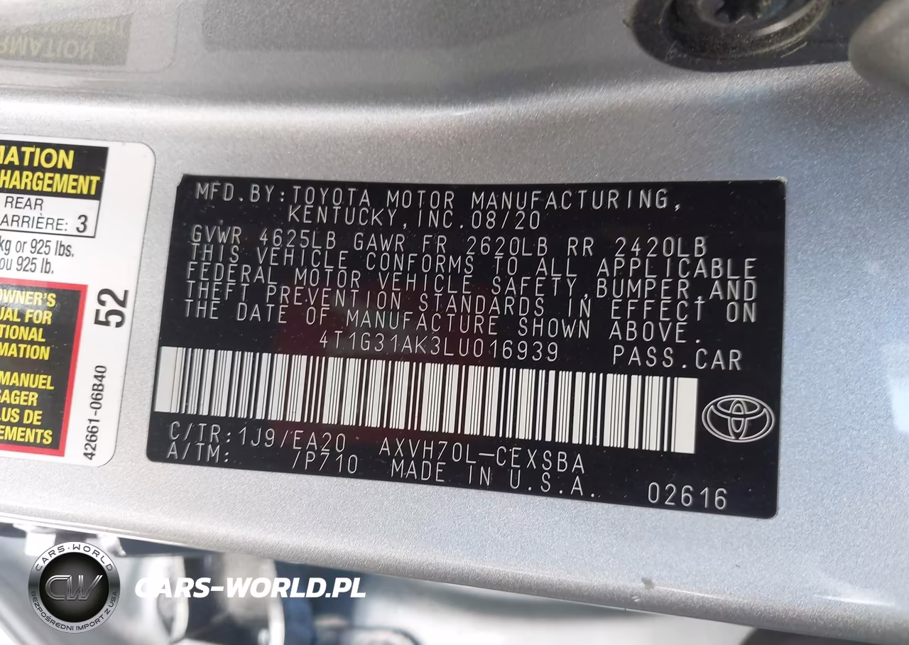 2020 Toyota Camry Se Hybrid VIN:4T1G31AK3LU016939 - 9