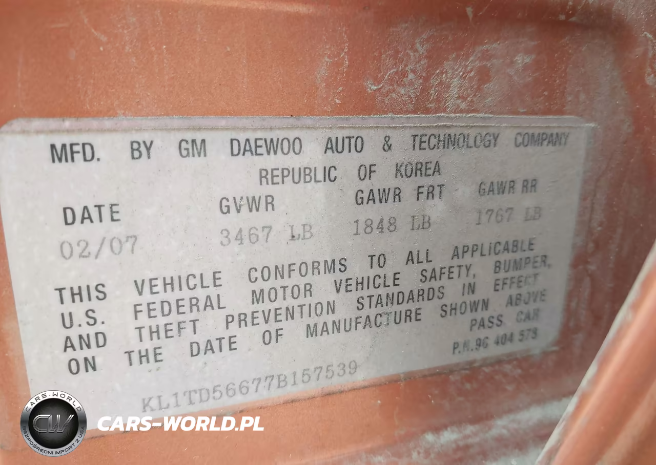 2007 Chevrolet Aveo Ls VIN:KL1TD56677B157539 - 9