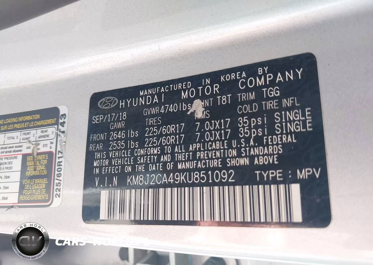 2019 Hyundai Tucson Se VIN:KM8J2CA49KU851092 - 9