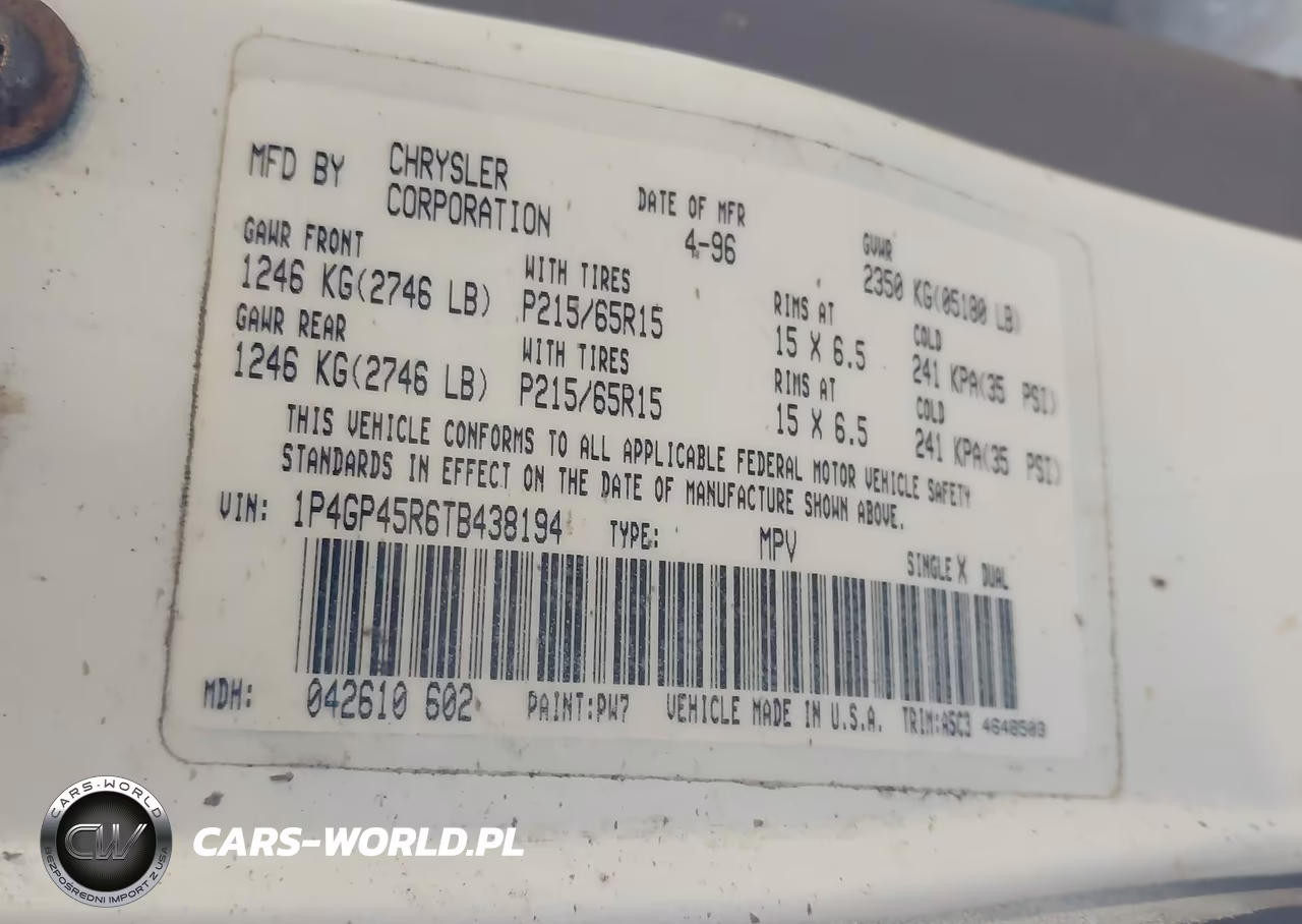 1996 Plymouth Voyager Se-Rallye VIN:1P4GP45R6TB438194 - 9