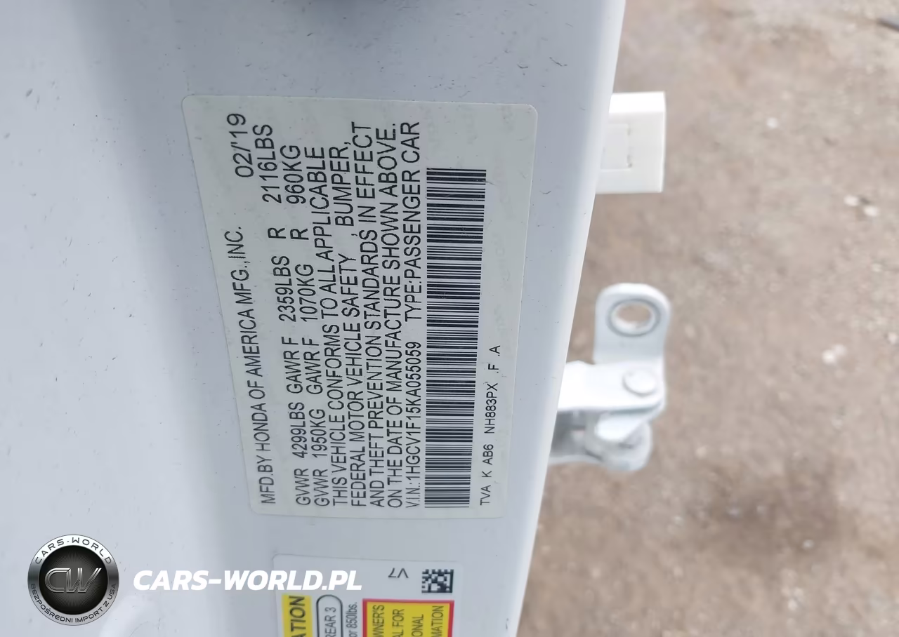 2019 Honda Accord Lx VIN:1HGCV1F15KA055059 - 9