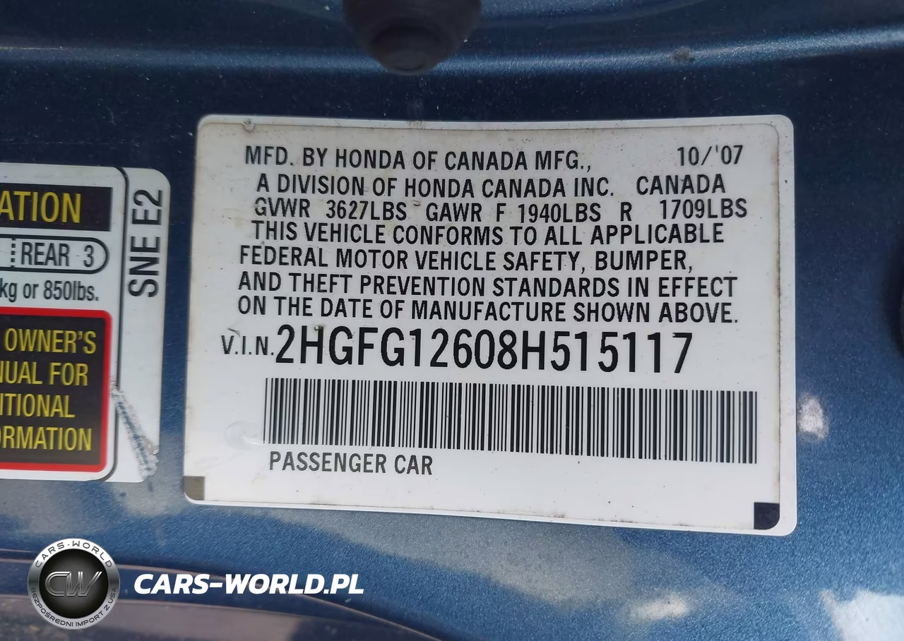 2008 Honda Civic Lx VIN:2HGFG12608H515117 - 9