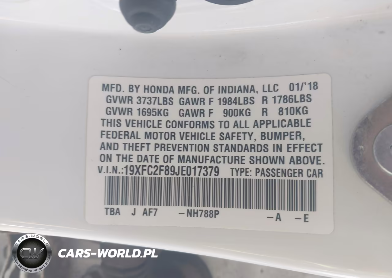 2018 Honda Civic Ex VIN:19XFC2F89JE017379 - 9