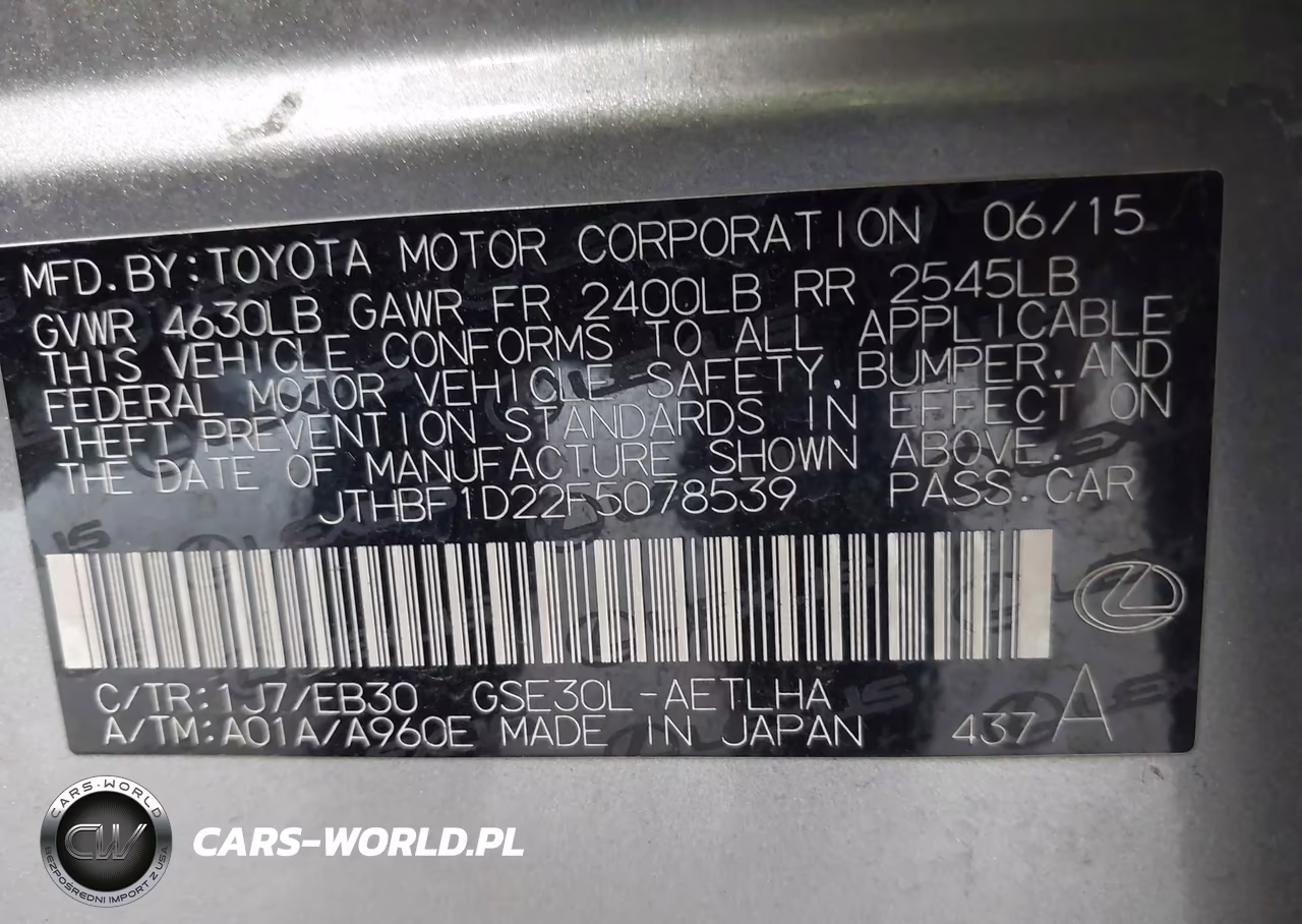 2015 Lexus Is 250 VIN:JTHBF1D22F5078539 - 9
