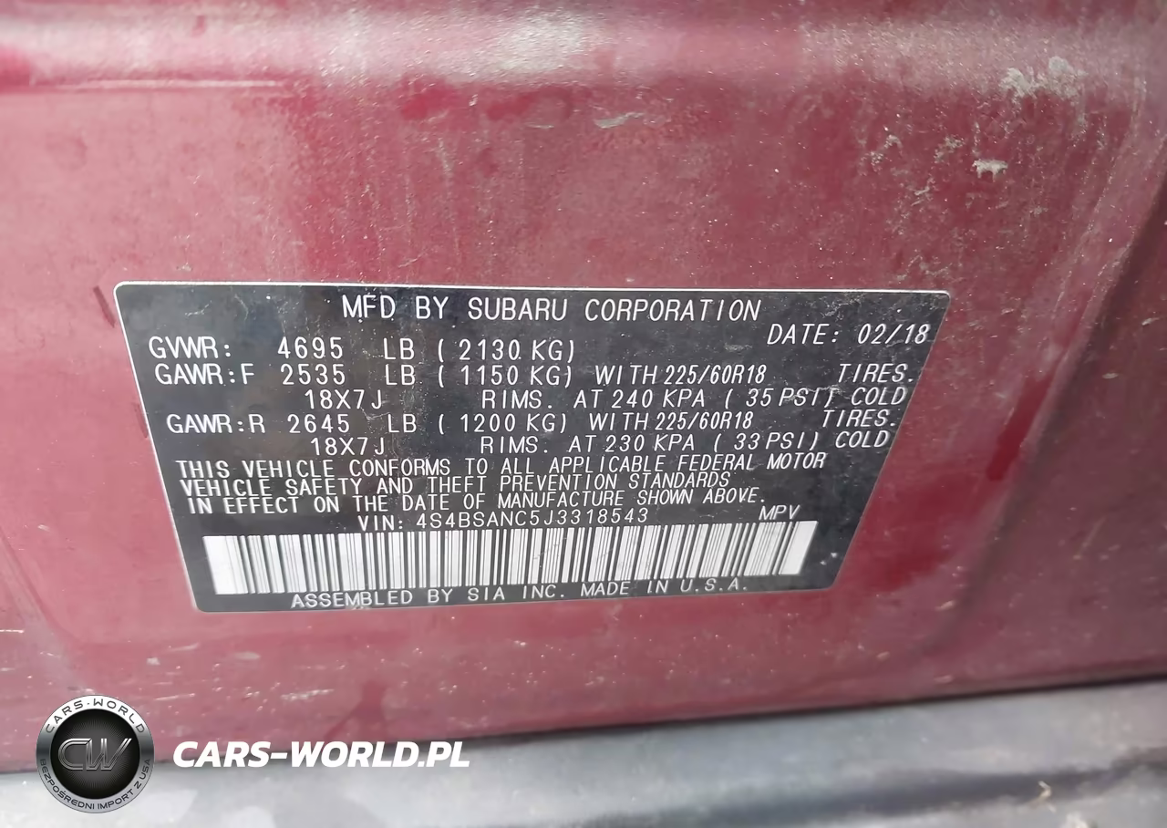 2018 Subaru Outback 2.5I Limited VIN:4S4BSANC5J3318543 - 9