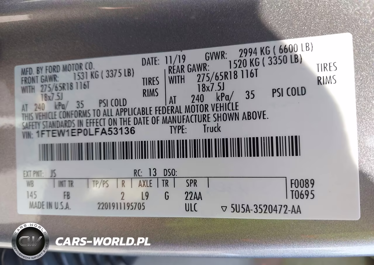 2020 Ford F-150 Xlt VIN:1FTEW1EP0LFA53136 - 9