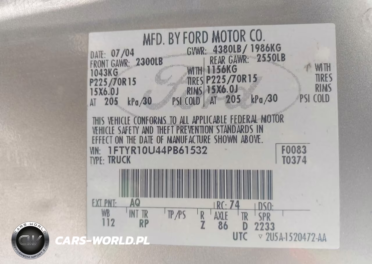 2004 Ford Ranger Edge-Xl-Xlt VIN:1FTYR10U44PB61532 - 9