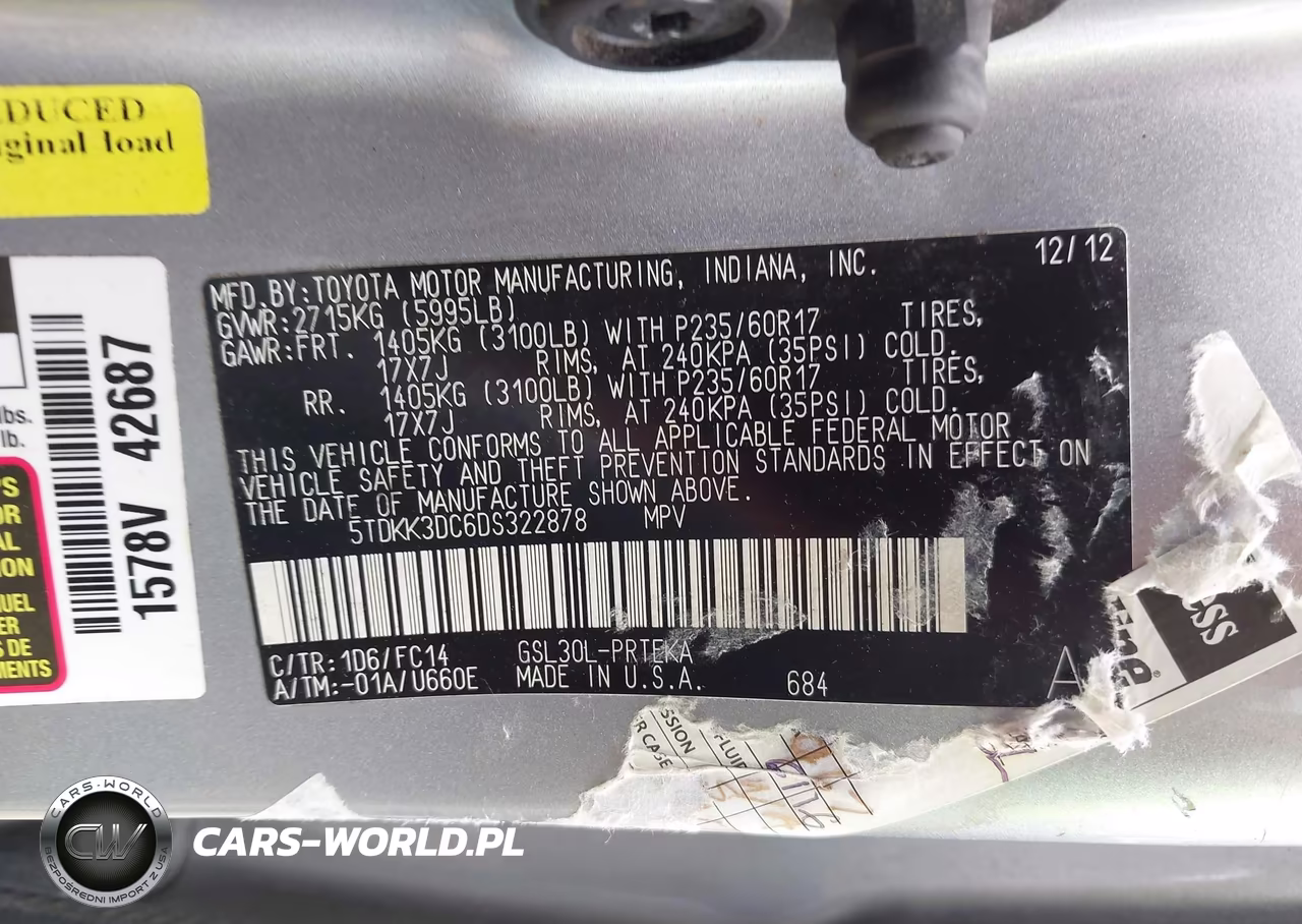 2013 Toyota Sienna Le V6 8 Passenger VIN:5TDKK3DC6DS322878 - 9