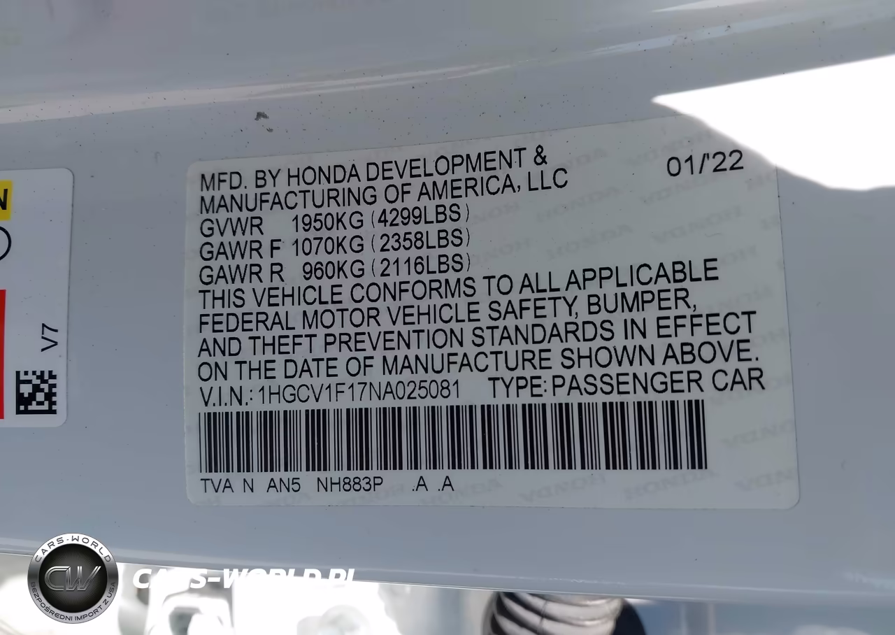 2022 Honda Accord Lx VIN:1HGCV1F17NA025081 - 9