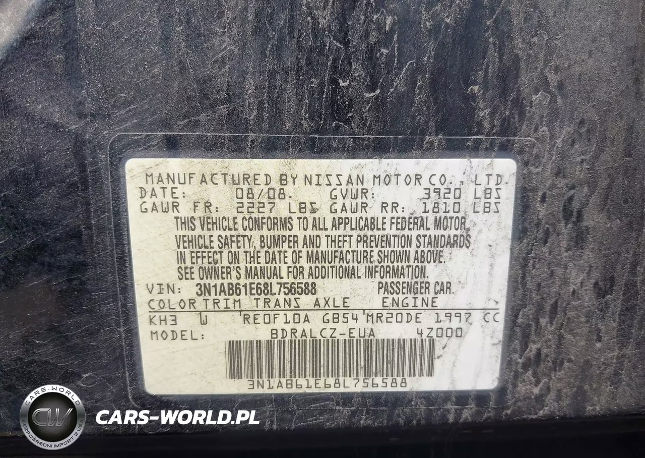 2008 Nissan Sentra 2.0 VIN:3N1AB61E68L756588 - 9