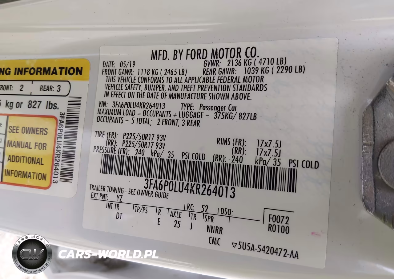 2019 Ford Fusion Hybrid Se VIN:3FA6P0LU4KR264013 - 9
