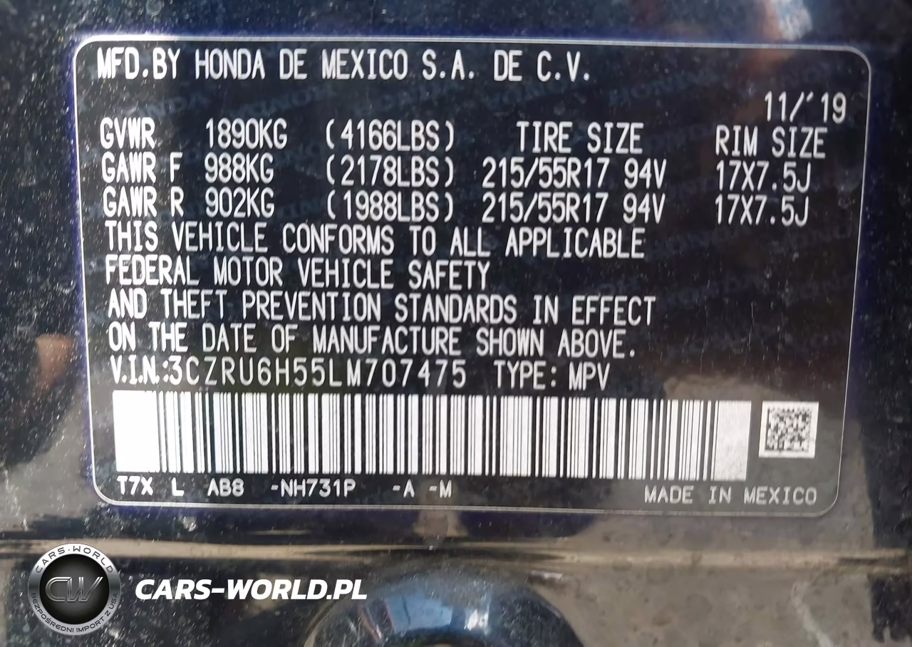 2020 Honda Hr-V Awd Ex VIN:3CZRU6H55LM707475 - 9