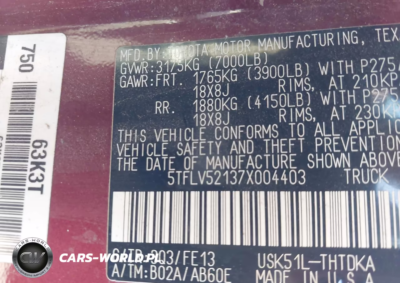 2007 Toyota Tundra Base 5.7L V8 VIN:5TFLV52137X004403 - 9