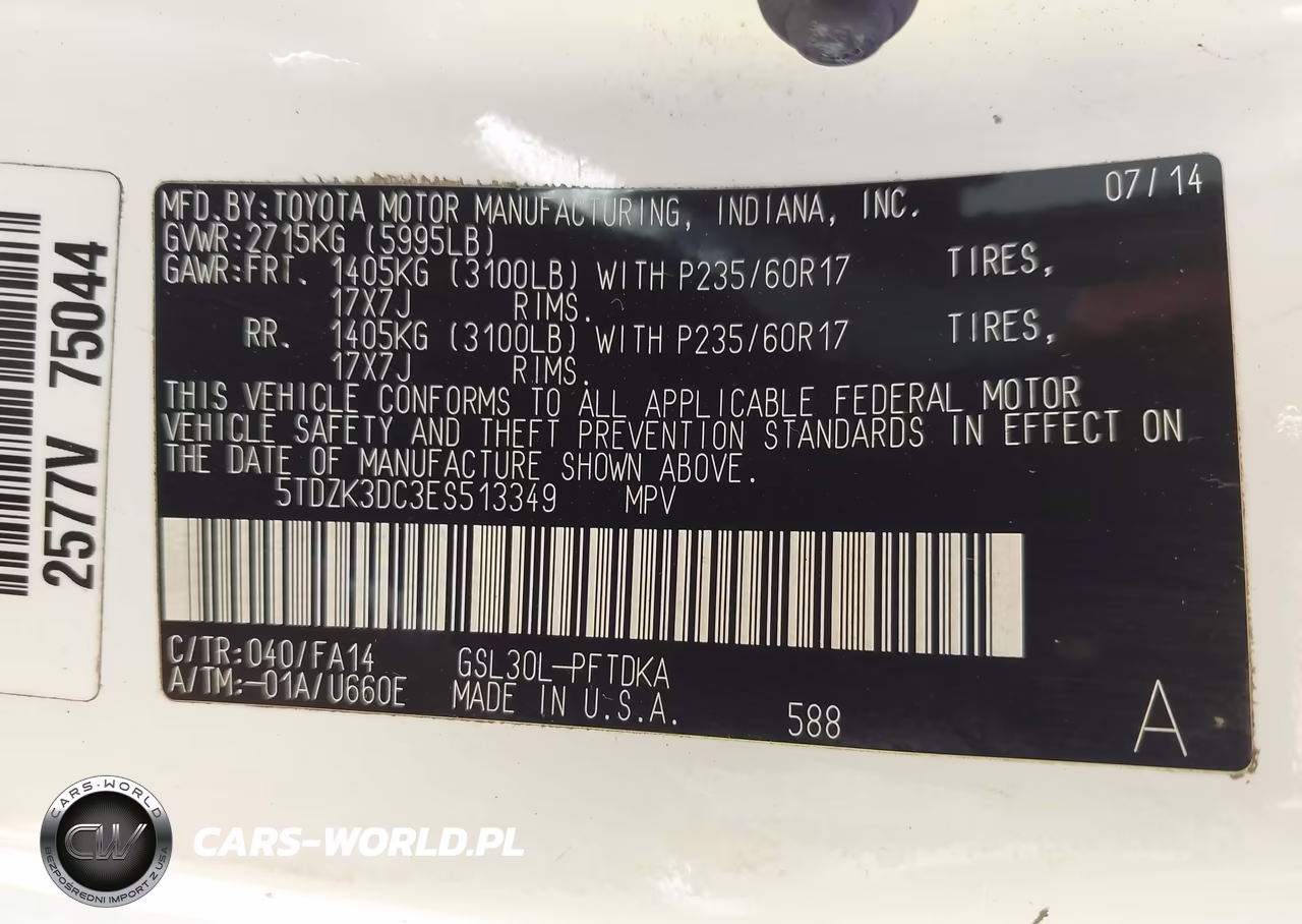 2014 Toyota Sienna L V6 7 Passenger VIN:5TDZK3DC3ES513349 - 9