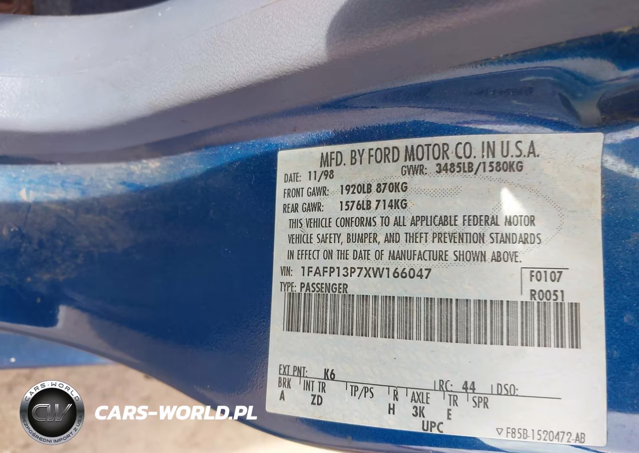 1999 Ford Escort Se VIN:1FAFP13P7XW166047 - 9
