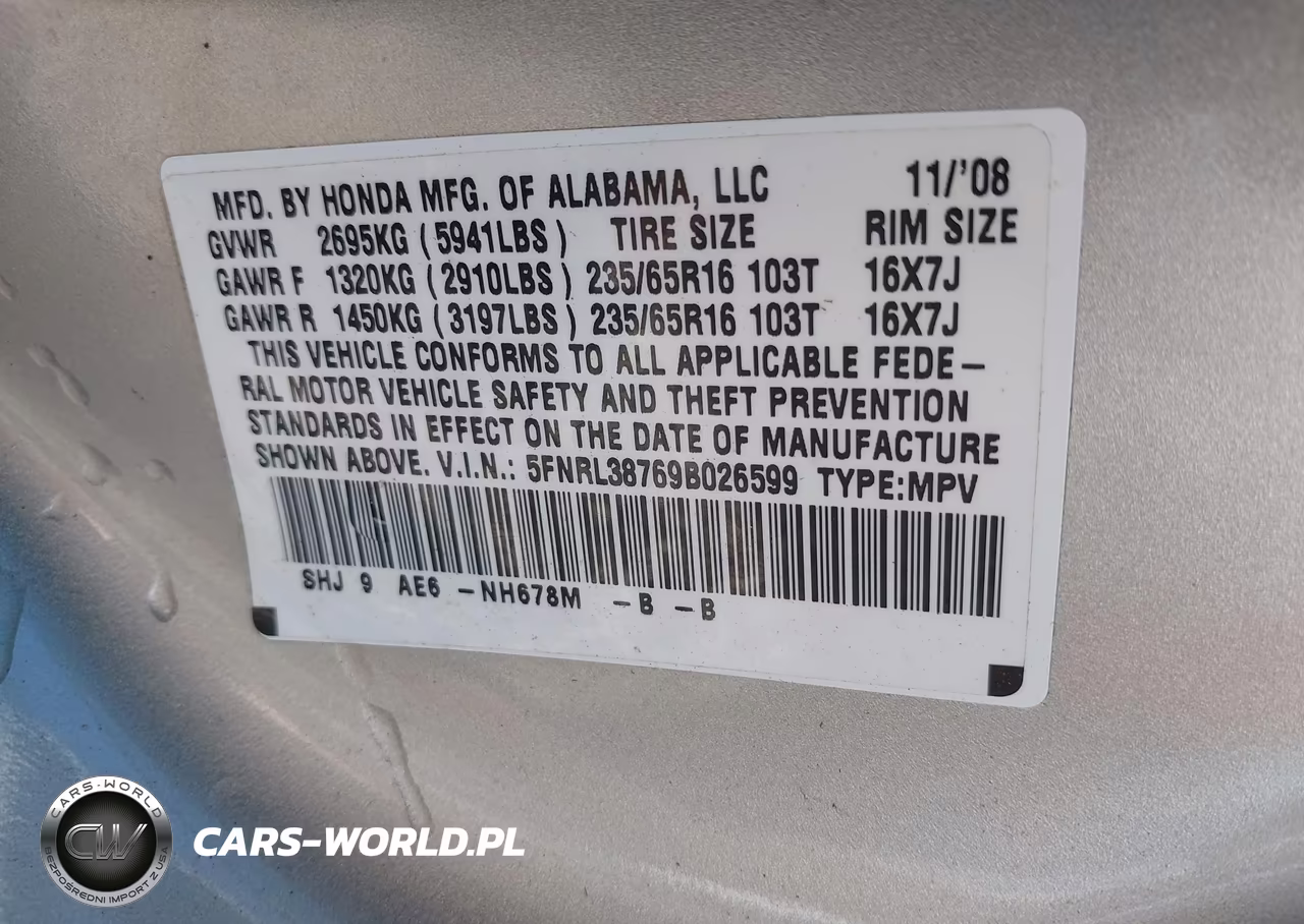 2009 Honda Odyssey Ex-L VIN:5FNRL38769B026599 - 9