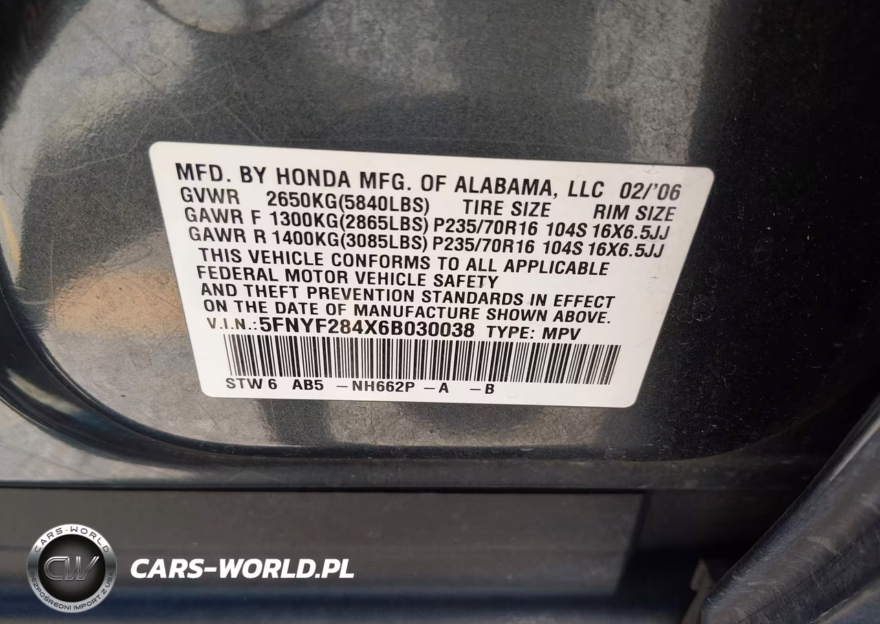 2006 Honda Pilot Ex VIN:5FNYF284X6B030038 - 9