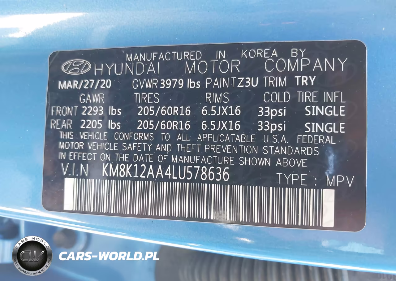 2020 Hyundai Kona Se VIN:KM8K12AA4LU578636 - 9