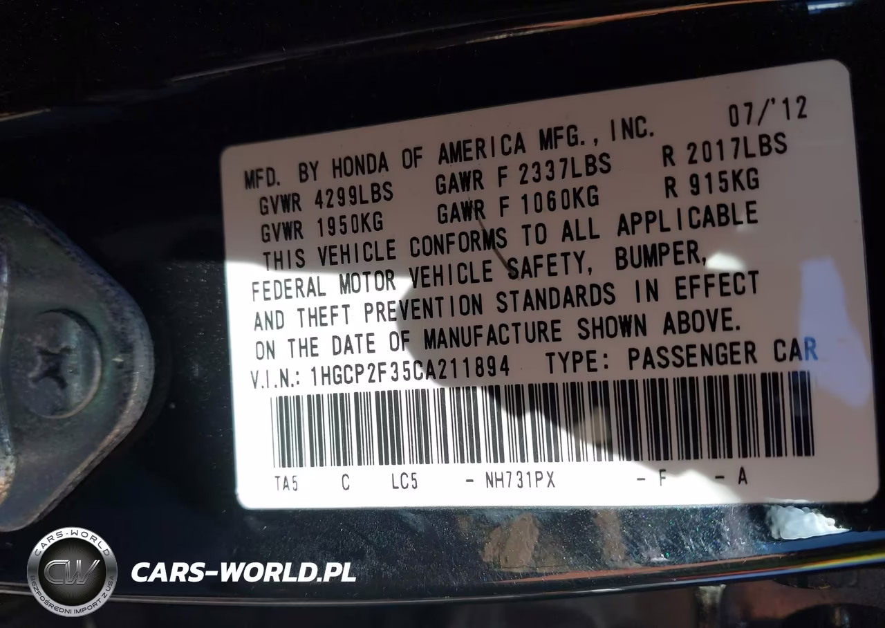 2012 Honda Accord Sdn Lx VIN:1HGCP2F35CA211894 - 9