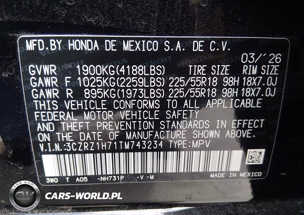 2026 Honda Hr-V 2Wd Ex-L VIN:3CZRZ1H71TM743234 - 9