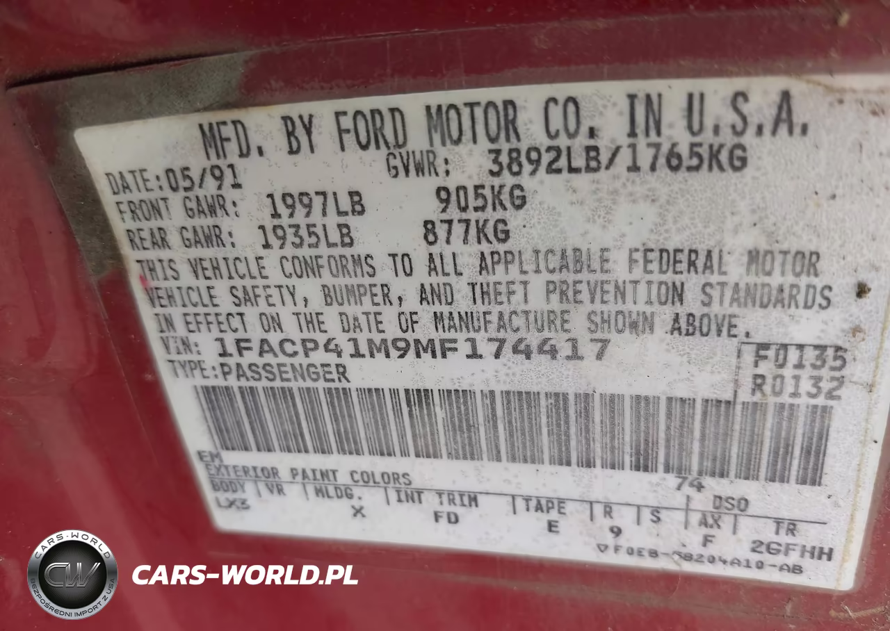 1991 Ford Mustang Lx VIN:1FACP41M9MF174417 - 9