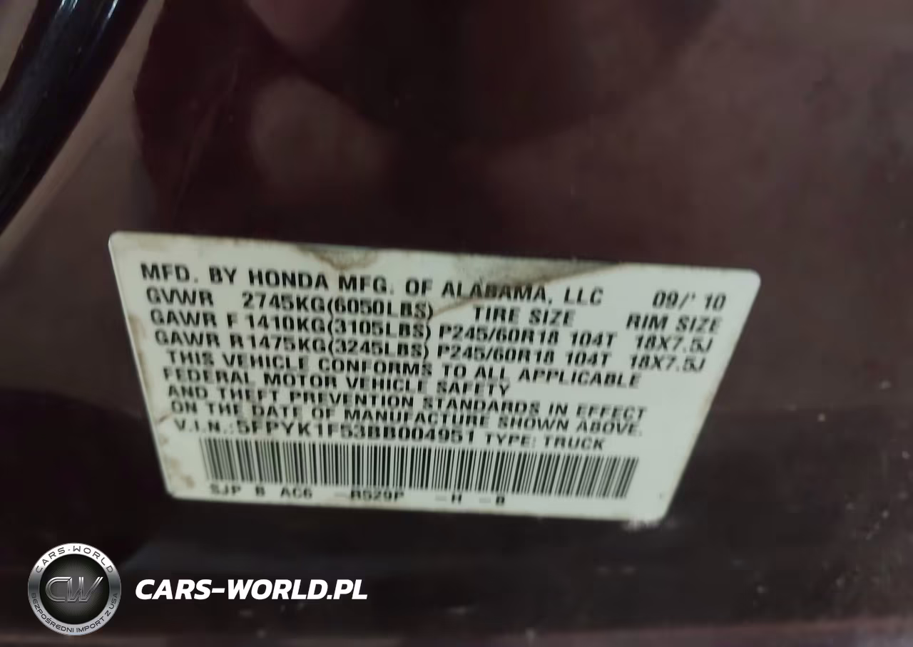 2011 Honda Ridgeline Rtl VIN:5FPYK1F53BB004951 - 9