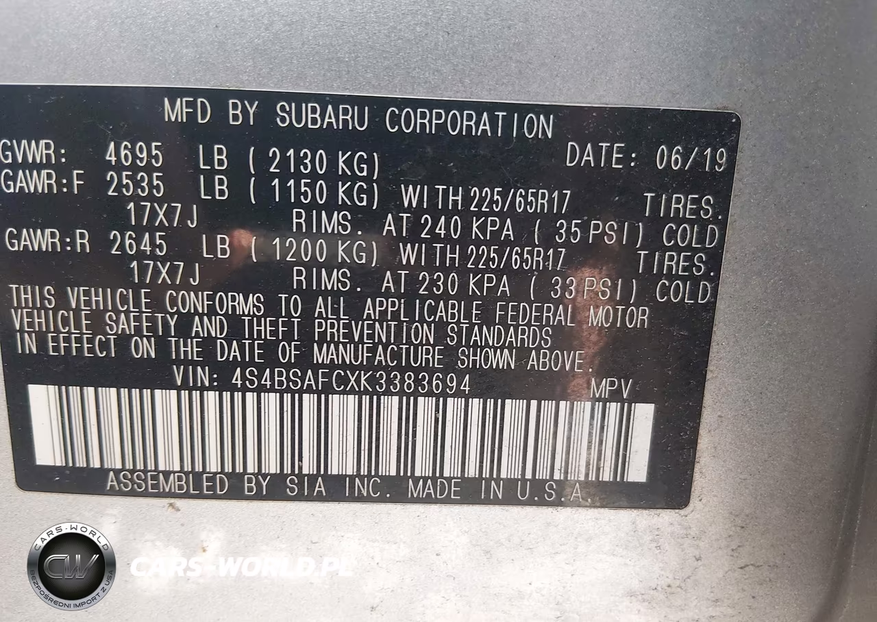 2019 Subaru Outback 2.5I Premium VIN:4S4BSAFCXK3383694 - 9