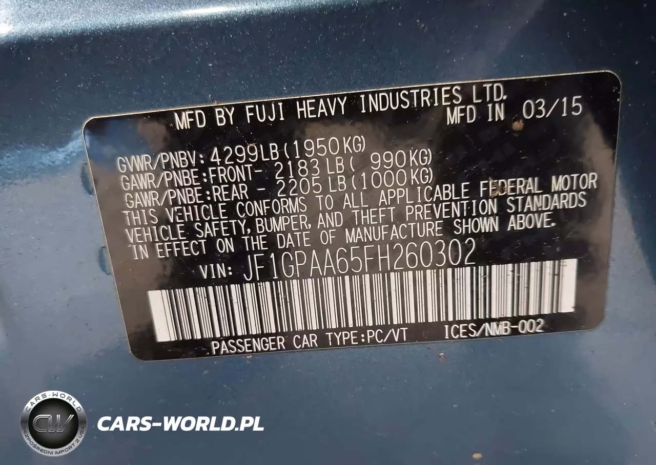 2015 Subaru Impreza 2.0I VIN:JF1GPAA65FH260302 - 9