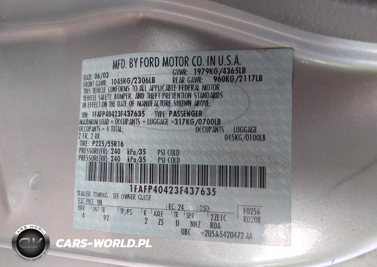 2003 Ford Mustang VIN:1FAFP40423F437635 - 9