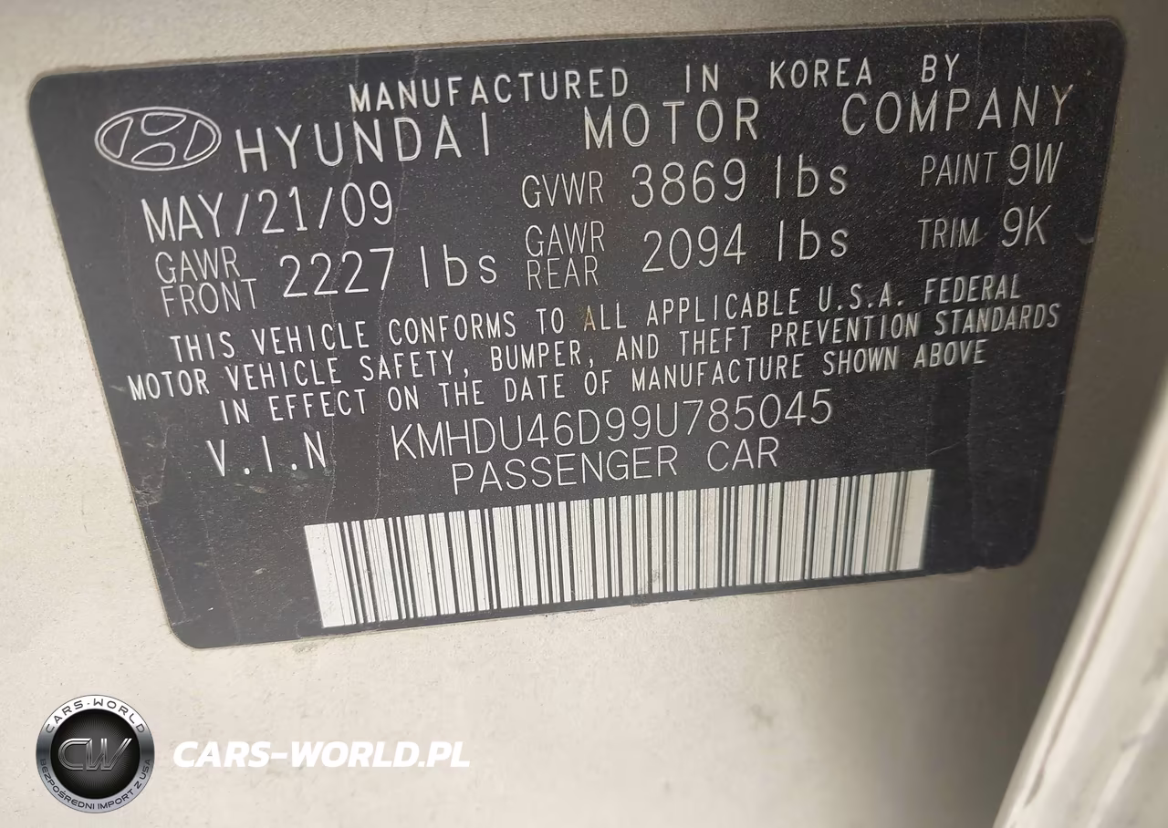 2009 Hyundai Elantra Gls VIN:KMHDU46D99U785045 - 9
