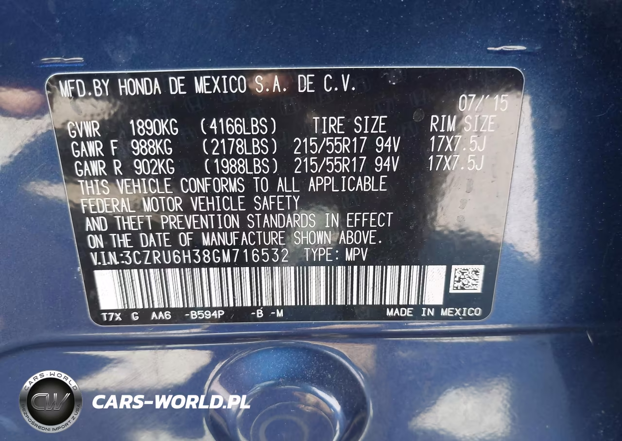 2016 Honda Hr-V Lx VIN:3CZRU6H38GM716532 - 9